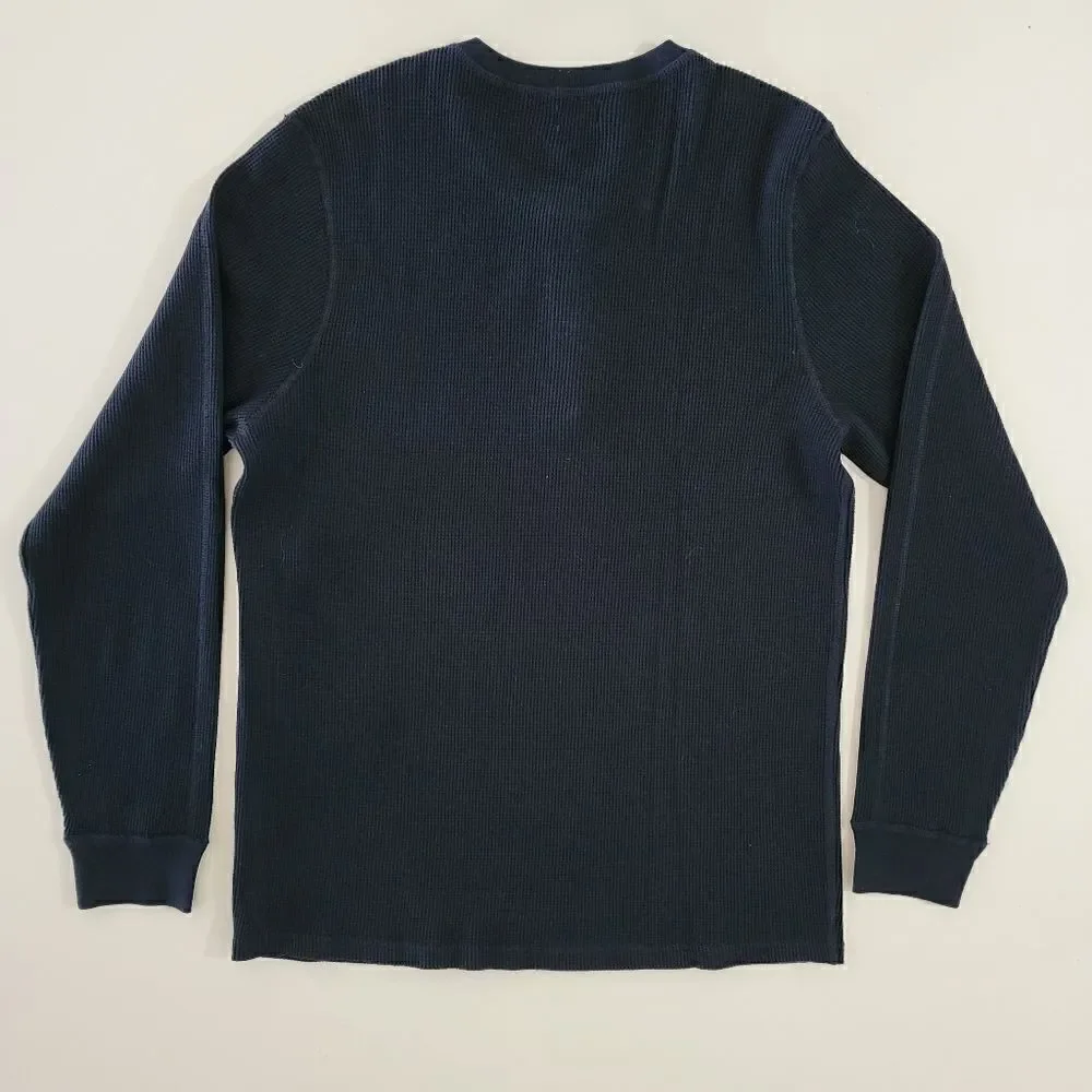 J.Crew Men's Black Long Sleeve Crewneck Waffle-knit Henley Shirt